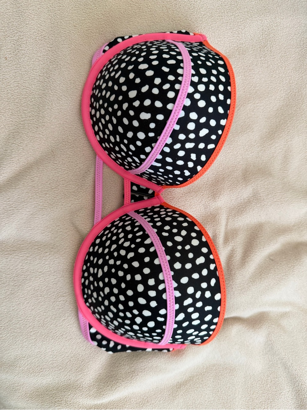 Victoria's Secret Black & White Polka Dot Bra Top with Pink & Orange Trim
